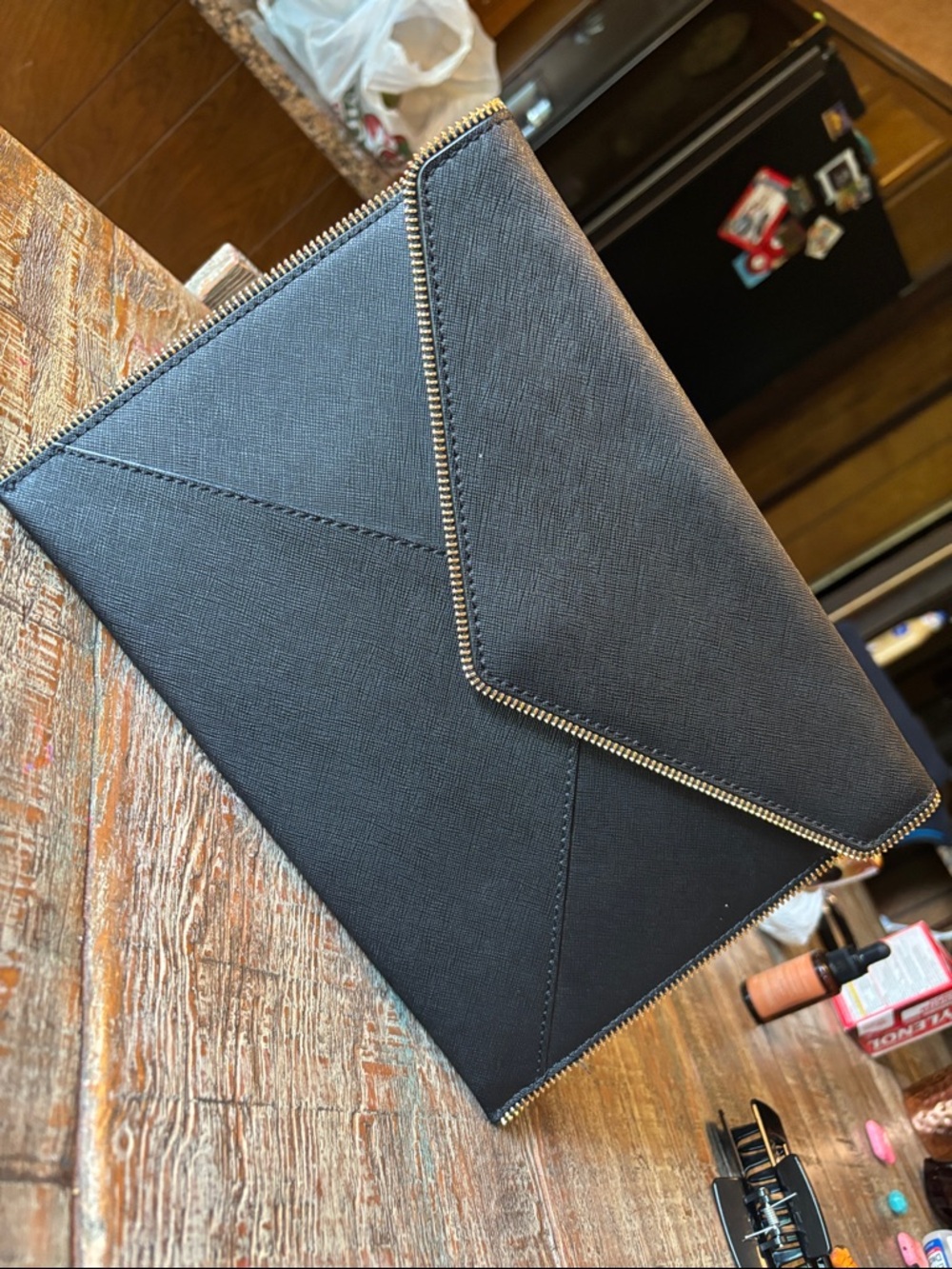 Rebecca Minkoff Black Envelope Clutch with Gold Trim